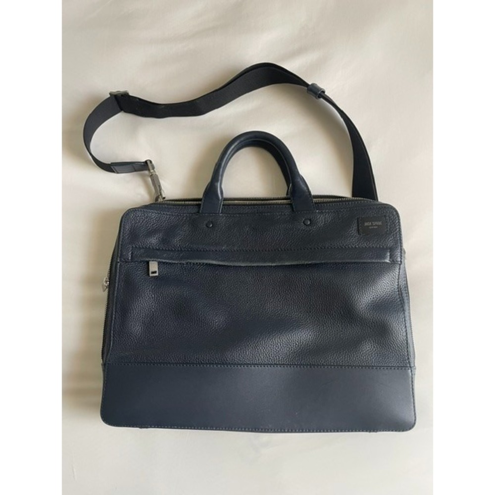 Jack Spade New York Navy Blue Pebbled Leather Slim Briefcase Laptop Bag Strap